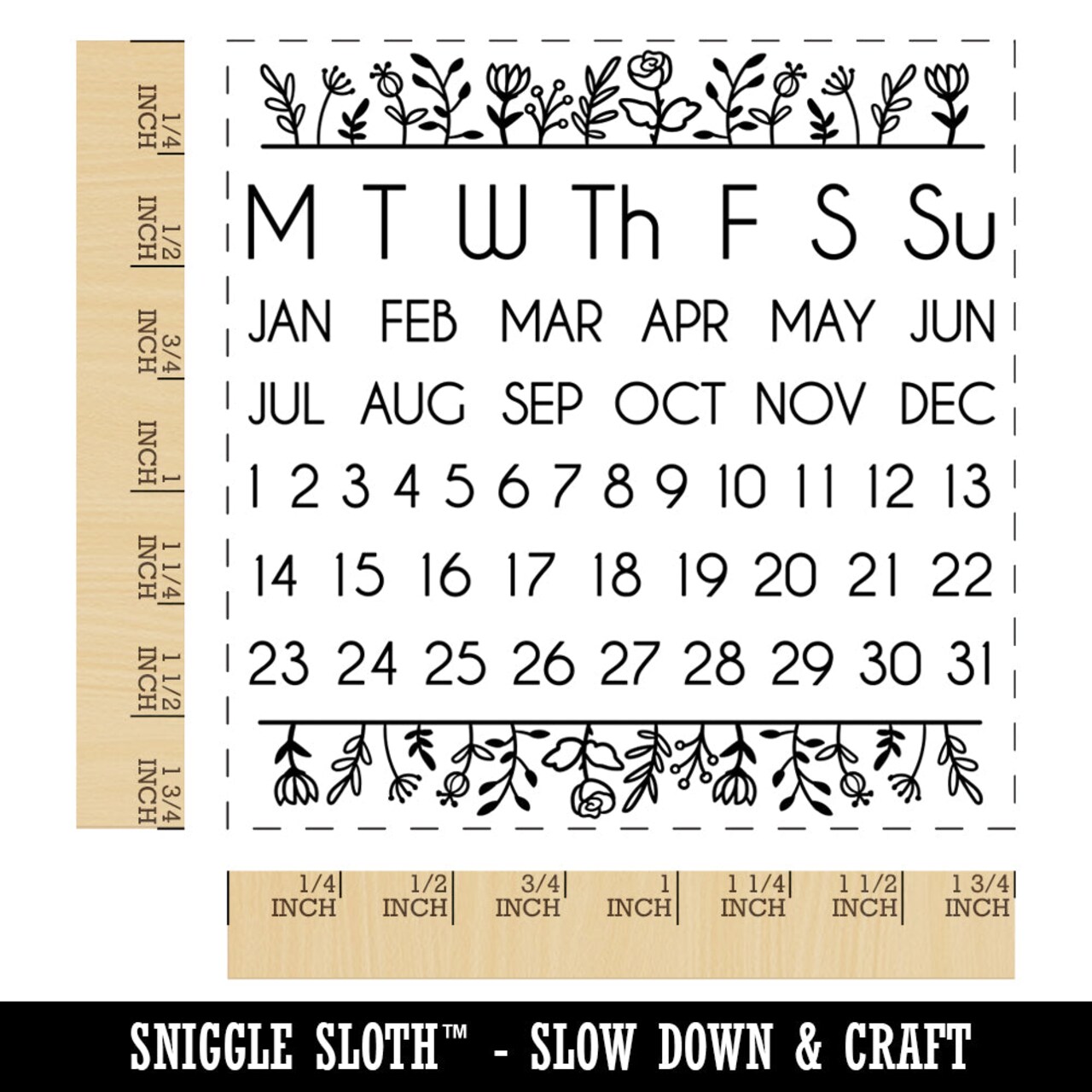 Perpetual Calendar Floral Planner Monday Start Square Rubber Stamp